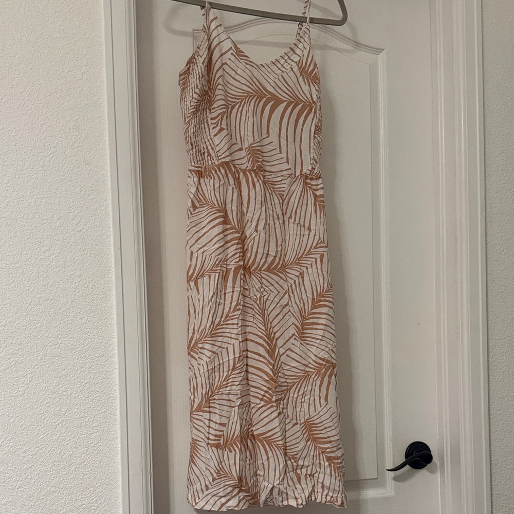 Roxy White Maxi Slip Dress with Tan Palm Print